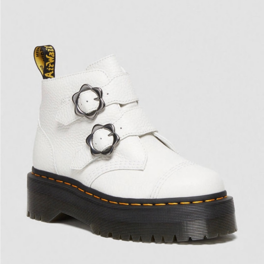 DR.MARTENS DEVON FLOWER BUCKLE LEATHER PLATFORM